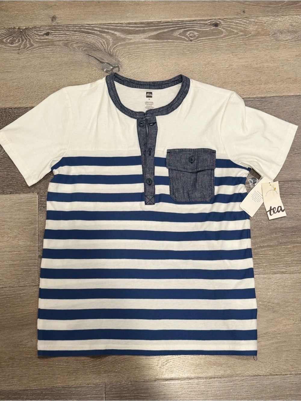 NWT Tea Collection Boys Striped Henley Pocket Tee